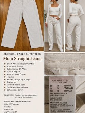 American Eagle Mom Straight Jeans Women’s Size 14 High Rise Off White